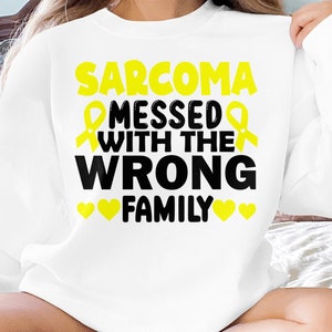 Sarcoom kanker bewustzijn SVG PNG, sarcoom geknoeid met de verkeerde familie SVG, geel lint SVG, sarcoom ondersteuning Cricut sublimatie ontwerp