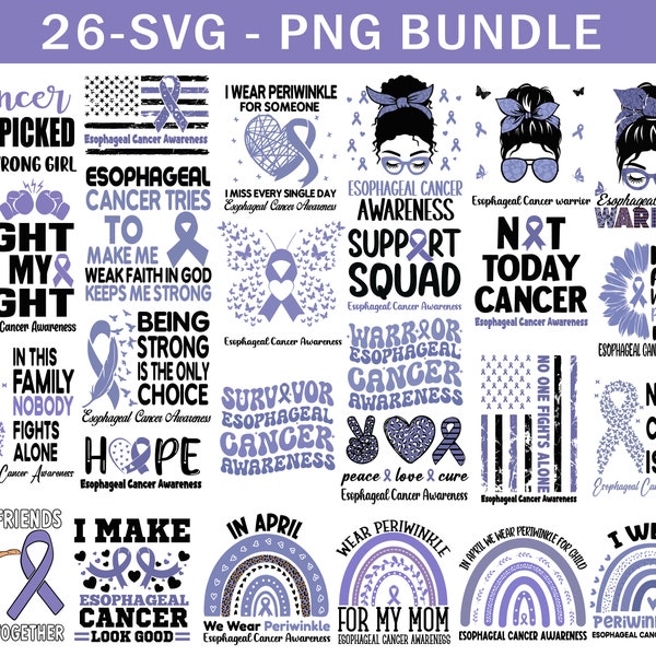 Esophageal Cancer Awareness Svg Png Bundle, Periwinkle Ribbon Svg, Cricut Cut File Sublimation Design