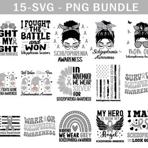 Schizophrenia Awareness Svg Png bundle, Silver Ribbon Svg Cricut Sublimation Designs