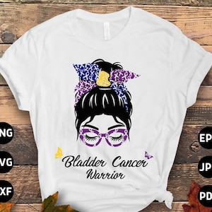 Bladder Cancer Awareness Svg Png, Bladder Cancer Warrior Messy Bun Svg, Bladder Cancer Ribbon Support Svg Cricut File Sublimation Design