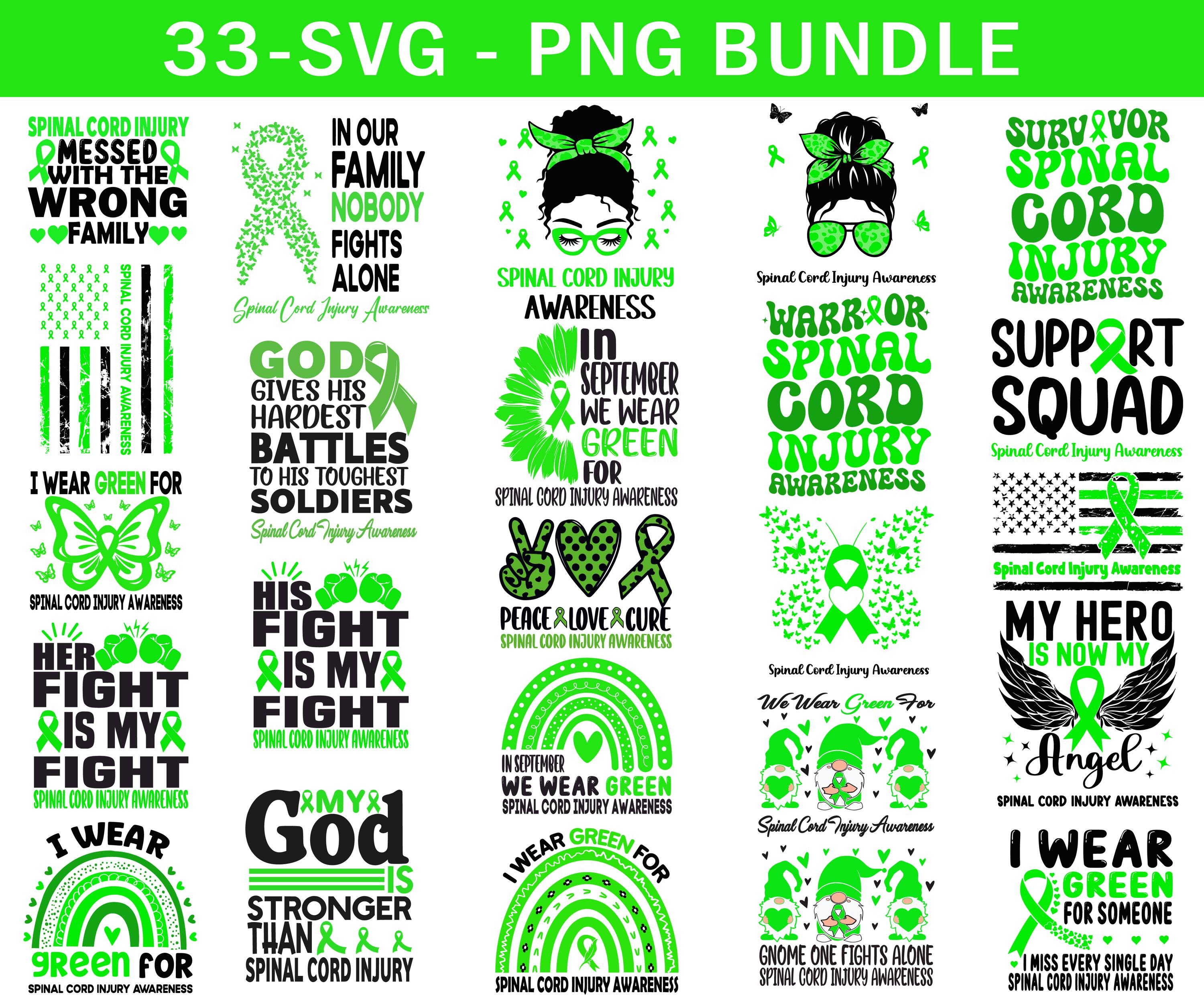 Spinal Cord Injury Awareness Svg Png Bundle, Warrior Spinal Cord Injury Svg, Green Ribbon Svg Cricut Sublimation Designs