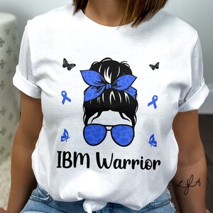Messy Bun IBM Warrior Svg Png, Myositis Awareness Svg Png, Blue Ribbon Svg Cricut Png Subliamtion Designs