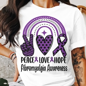 Fibromyalgia Awareness svg png, Peace love hope 1 SVG, Purple Ribbon Fibro Support Svg Cricut Sublimation Design