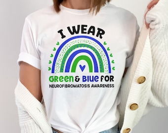Neurofibromatosis Awareness Svg Png, I Wear green And Blue rainbow Png, NF Awareness Ribbon Svg Cricut Sublimation Design