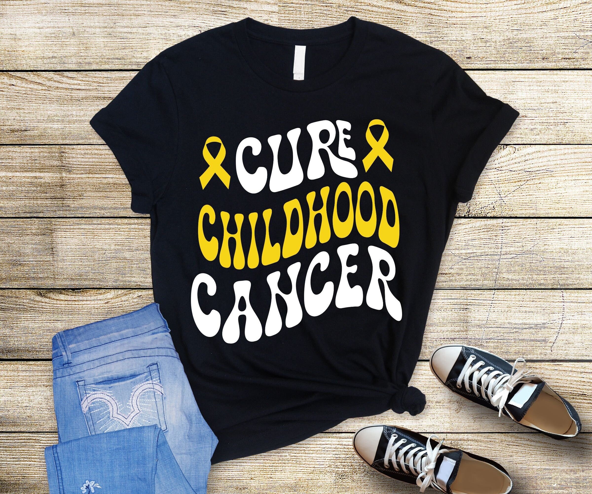 Cure Childhood Cancer T-Shirt With Gold Ribbon Cure Childhood Cancer T-Shirt With Gold Ribbon
