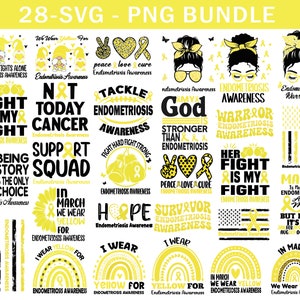Endometriosis Awareness Svg Png bundle, In March Endometriosis Svg, Yellow Ribbon Svg Cricut Sublimation Design