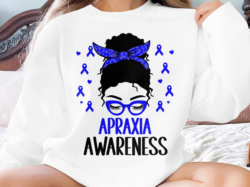 Apraxia Awareness Messy Bun Png, Apraxia Awareness Svg Png, Blue Ribbon ...