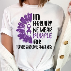Turner Syndrome Awareness Svg Png, A febbraio indossiamo Purple Sunflower Svg, Purple Ribbon Svg Cricut Sublimation Designs