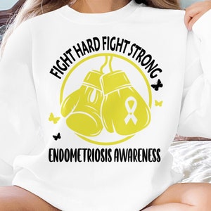 Endometriosis Awareness Svg Png, Fight Hard Fight Strong Svg, Yellow Ribbon Svg Cricut Sublimation Design