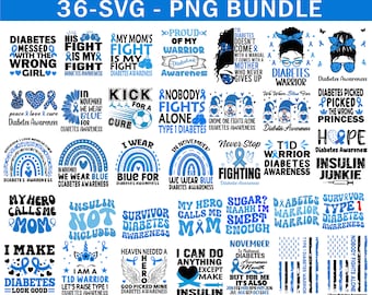 Diabetes Awareness Svg Png Bundle, Diabetes Warrior Svg, Blue Ribbon Svg, Type 1 Diabetes T1D Awareness Svg Cricut