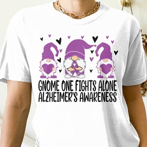 Alzheimer Awareness Svg Png, Gnome One Fights Alone Svg, Purple Ribbon Alzheimer Support Cricut Sublimation Design