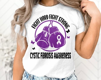 Cystic Fibrosis Awareness Svg Png, Fight Hard Fight Strong Svg, Purple Ribbon Svg, CF Support Svg Cricut File Sublimation Design