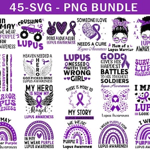 Lupus Awareness Svg Png Bundle, Lupus Png Svg, Support Lupus Purple Ribbon Svg Cricut File Sublimation Design