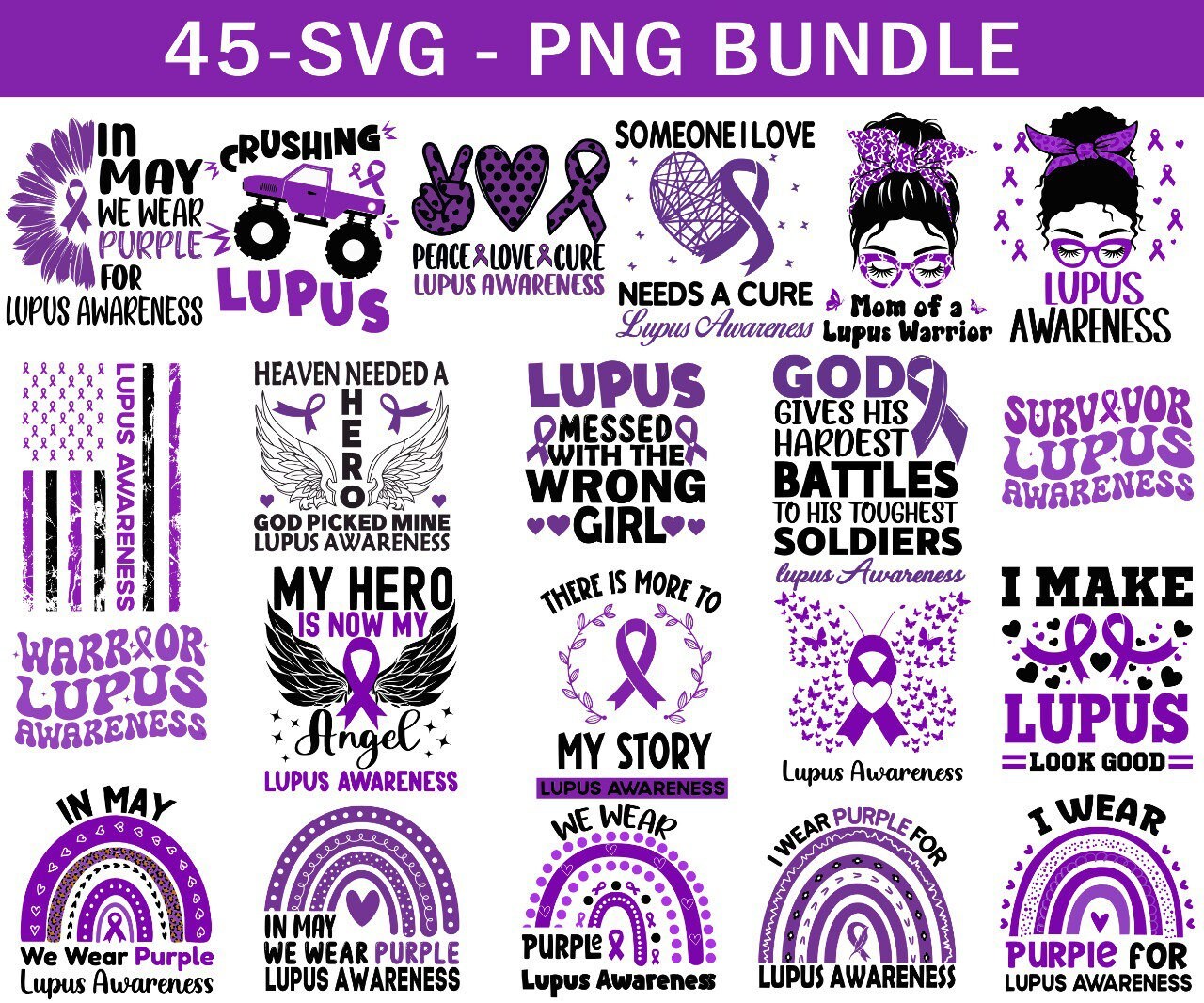 Lupus Awareness Svg Png Bundle, Lupus Png Svg, Support Lupus Purple ...