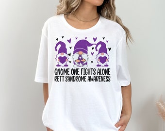 Rett Syndrome Awareness Svg Png, Gnome One Fights Alone Svg, Purple Ribbon Svg Cricut Cut File Png Sublimation Designs