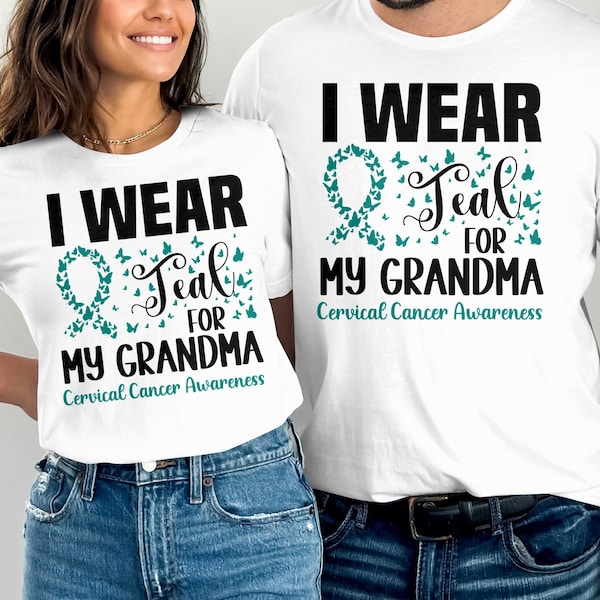 Cervical Cancer Awareness Svg Png, I Wear Teal For My Grandma Svg, Cervical Cancer Teal Ribbon Svg Cricut Sublimation Design