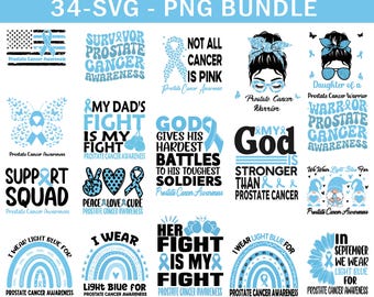 Prostate Cancer Awareness Png Svg Bundle, Light Blue Ribbon Svg, Prostate Ribbon, Cancer Warrior Survivor Cricut File Sublimation Designs