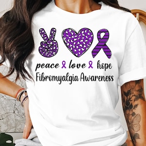 Fibromyalgia Awareness svg png, Peace Love Hope SVG, Purple Ribbon Fibro Support Svg Cricut Sublimation Design