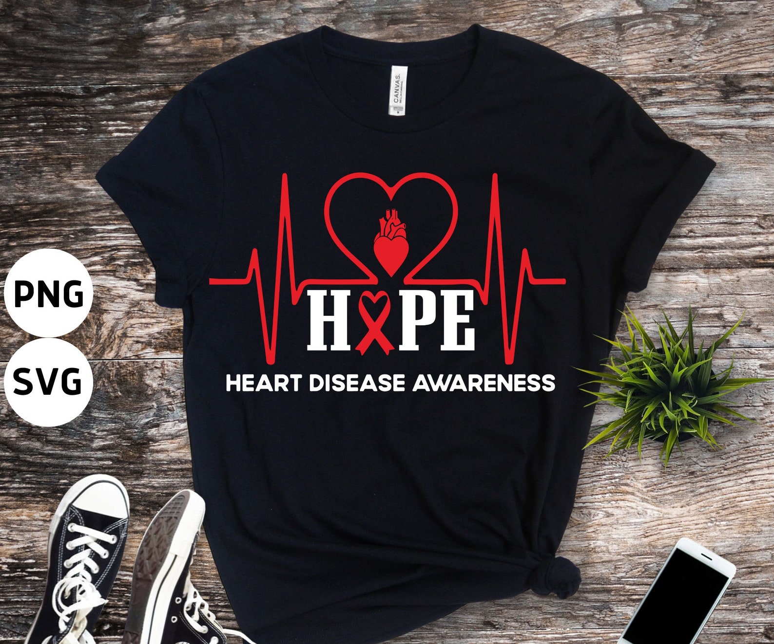 Heart Disease Awareness Svg Png, Heart Disease Ribbon Hope Svg, Red ...
