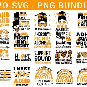 ADHD Awareness Svg Png Bundle, Orange Ribbon Svg, Digital Download, Cricut Sublimation Design