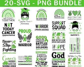 Lymphoma Cancer Awareness Svg Png Bundle, Lymphoma Disease Warrior Survivor Support Svg, Green Ribbon Svg Cricut File Png Sublimation Design