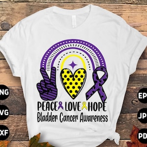 Bladder Cancer Awareness Svg Png, Peace love hope Svg, Bladder Cancer Ribbon Support Svg Cricut File Sublimation Design