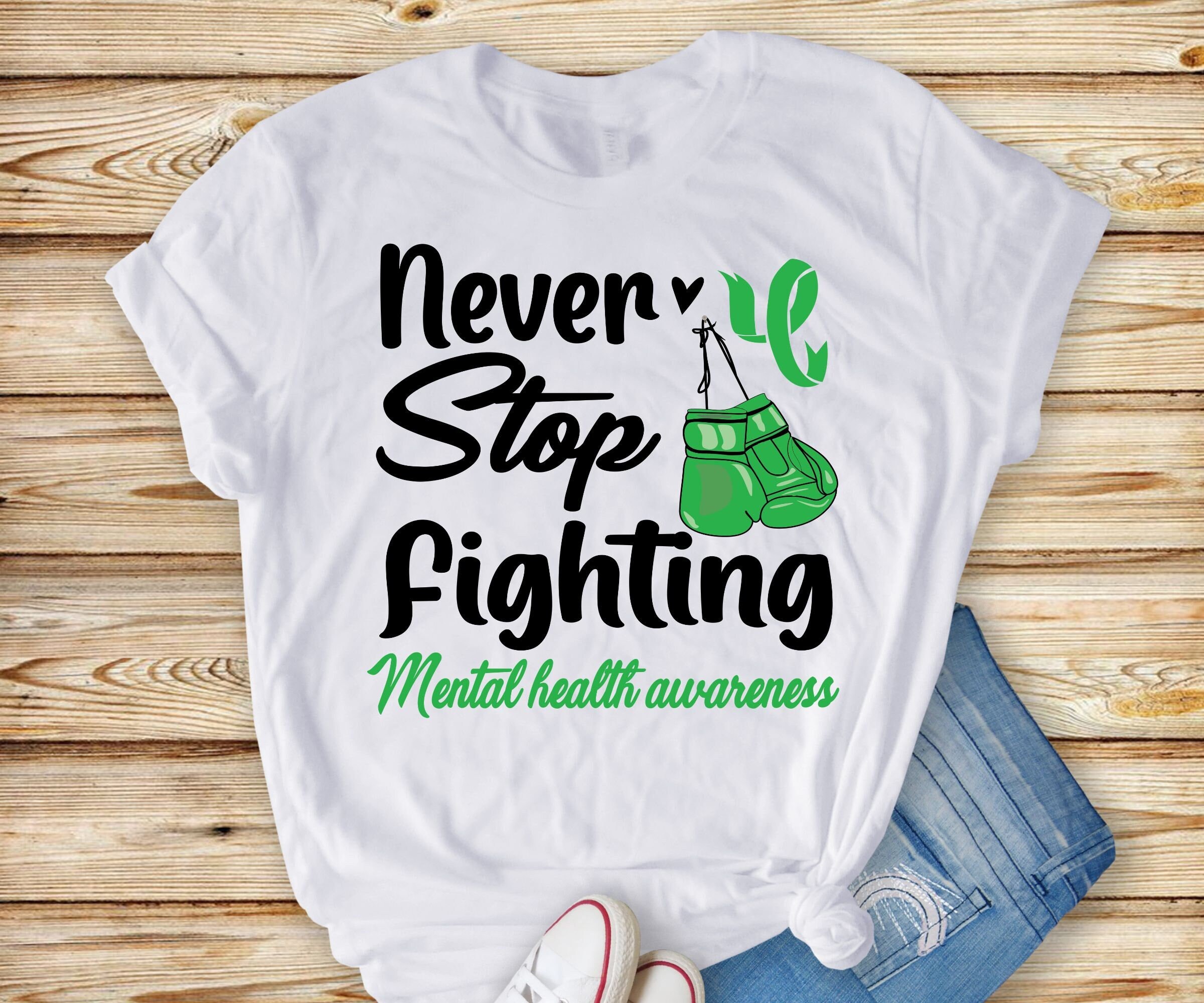 Mental Health Awareness Png Svg, Green Ribbon Png, Never Stop Fighting ...