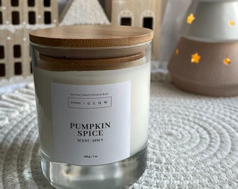 Pumpkin Spice Soy Wax Candle: Autumn Scented, Vegan, 7oz