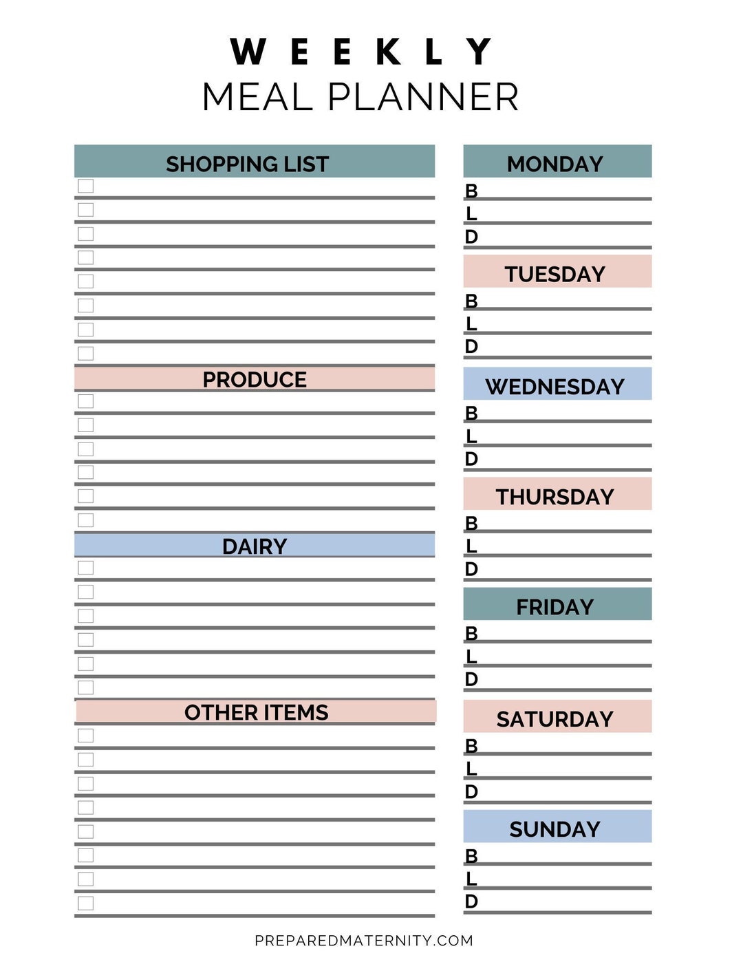 Weekly Meal Planner With Shopping List - Etsy