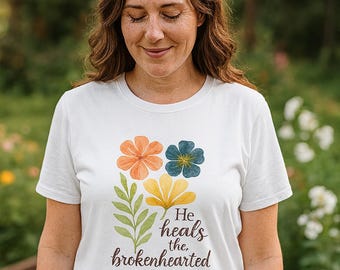 傷ついた心を癒すTシャツ | 詩篇147篇3節Tシャツ | 聖書の一節Tシャツ | キリスト教の聖書の一節Tシャツ | クリスチャンギフト