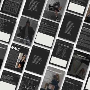 May include: A collection of black and white images with text about personal branding. The text includes "What makes you, you?", "Story to tell", "Consistency is Queen", "Brand Identity", "How to attract your real audience", and "What is a personal brand?"