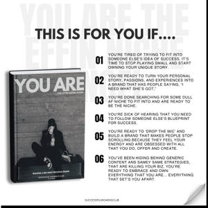 May include: A motivational poster with the text "This is for you if..." and a list of six reasons why someone might be ready to build their own brand. The poster features a book titled "You Are" with the subtitle "The Effin Niche Angel".