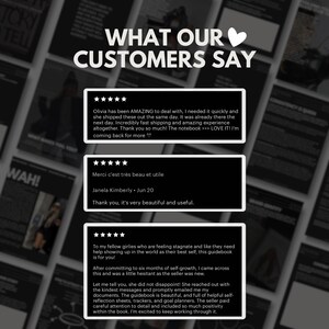 May include: A collage of customer testimonials about a self-growth guidebook. The testimonials highlight the guidebook's helpful content, fast shipping, and positive impact on personal growth.