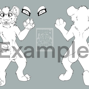 May include: Line art illustration of a furry animal with a paw print, standing on all fours. The animal is facing forward with its head turned to the side. The animal is in a neutral pose. The illustration is in black and white.