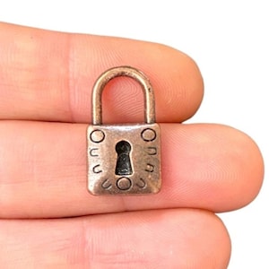 Copper Lock Charm – Antique copper plated padlock charm with keyhole – 3D design for crafts (13 x 22 mm) LB-225