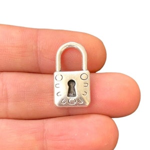 Silver Lock Charm – Antique silver plated padlock with keyhole detail – 3D jewelry charm (13 x 22 mm) LG-225