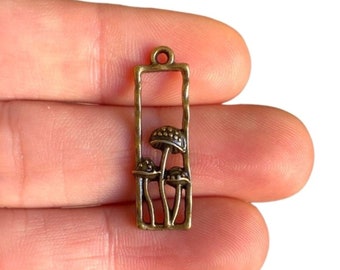 4 Bronze Pilz Charme - Rechteck Rahmen Anhänger - Antike Bronze überzogener Wald Charme - Waldschmuck Versorgung (9 x 28 mm) LS-437