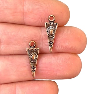 5 Ethnic Triangle Charms Antique Copper Plated – Tribal Pendants, One-Sided Minimalist (7 x 19 mm) LB-340