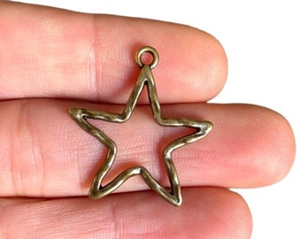 2 Bronze Star Frame Charm - Antique Bronze Plated Hammered Star Pendant - Jewellery Making - Gift for Her (27 x 25 mm) LS-305