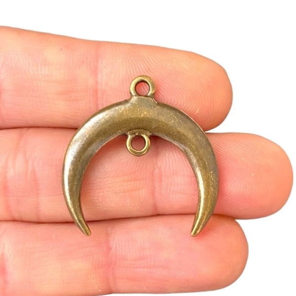 Bronze Crescent Charm - Antique Bronze Plated Moon Pendant - Horn Charms - Both Side Same - Jewellery Making (27 x 28 mm) LS-237