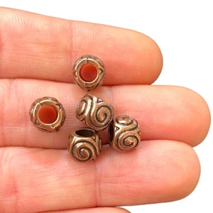 5 Antique Copper Plated Spiral Motif Metal Beads (7 x 8 mm) LB-402