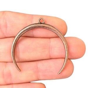 2 Copper Horn Pendant - Antique Copper Plated Crescent Moon Charm, Double Sided (37 x 38 mm) LB-238