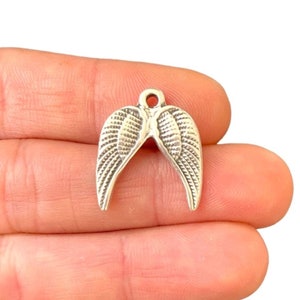 Antique Silver Plated Wings Charm – Angel or Bird Wings Pendant for Jewelry Making & DIY Crafts (19 x 20 mm) LG-183