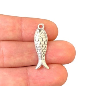 2 Antique Silver Plated Fish Charm – Detailed Ocean Pendant for Jewelry Making, DIY Crafts (9 x 28 mm) LG-185