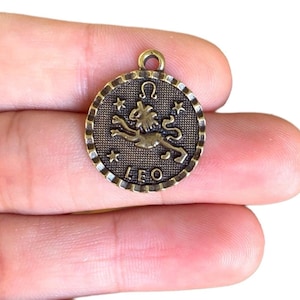 Antique Bronze Leo Charm – Lion Zodiac Pendant – Horoscope Jewelry Supply – Rustic Leo Sign Astrology Charm - Birthday Gift (23x19 mm)LS-134