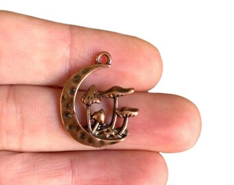 4 Kupfer Pilz Charms - Antiker Kupfer überzogener Pilz Anhänger - Crescent Moon Wald Charm für Schmuck DIY (23 x 19 mm) Pfund-249