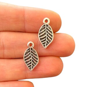 5 Antique silver plated mini leaf charm for delicate nature jewelry (10 x 19 mm) LG-454