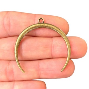 2 Bronze Crescent Moon Charm - Antique Bronze Plated Horn Pendant, Double Sided (37 x 38 mm) LS-238