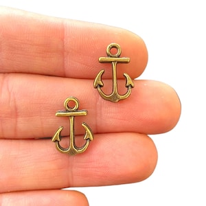 4 Antique bronze plated anchor charm, minimalist nautical pendant, small double-sided anchor for jewelry (11 x 16 mm) LS-458
