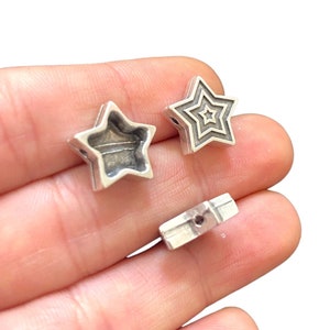 2 Metal Star Beads – Antique Silver Plated Star Beads with Channel Detail, 2-Hole Spacer (14 mm) LG-316